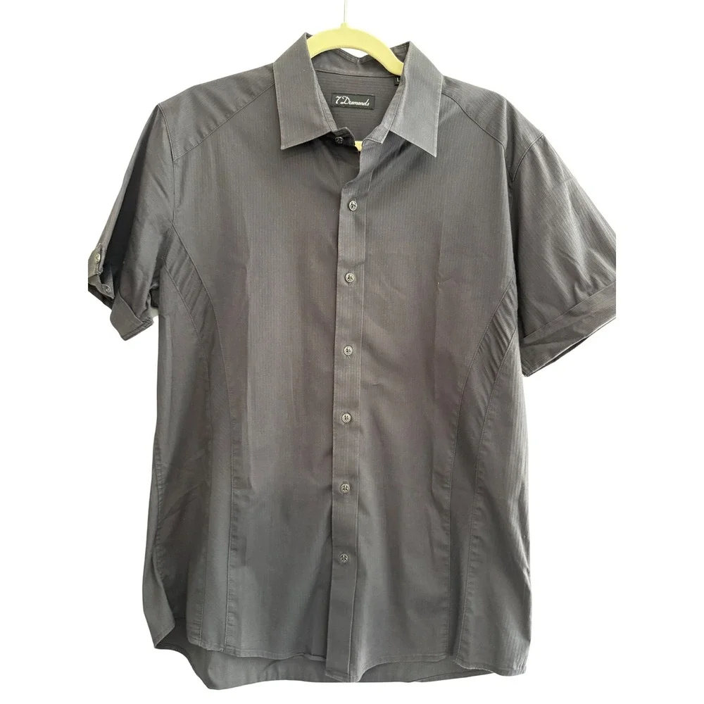 7 Diamonds Mens Button Up Short Sleeve Gray Casual Dress Shirt Large